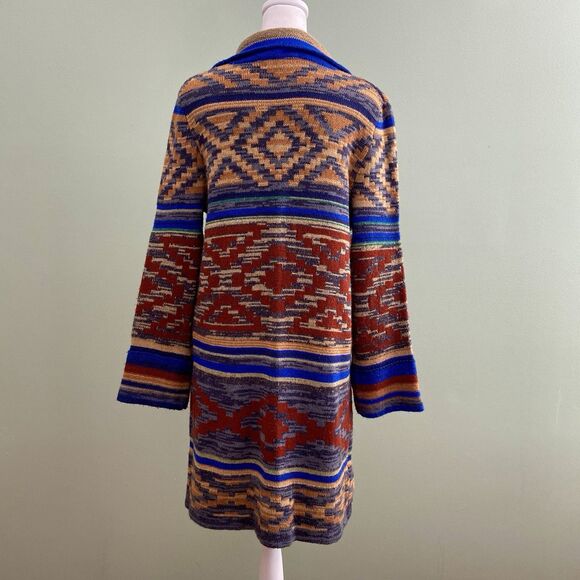 Spense Knits Long Aztec Cardigan Sweater Boho Multicolor Womens Medium - Picture 2 of 10